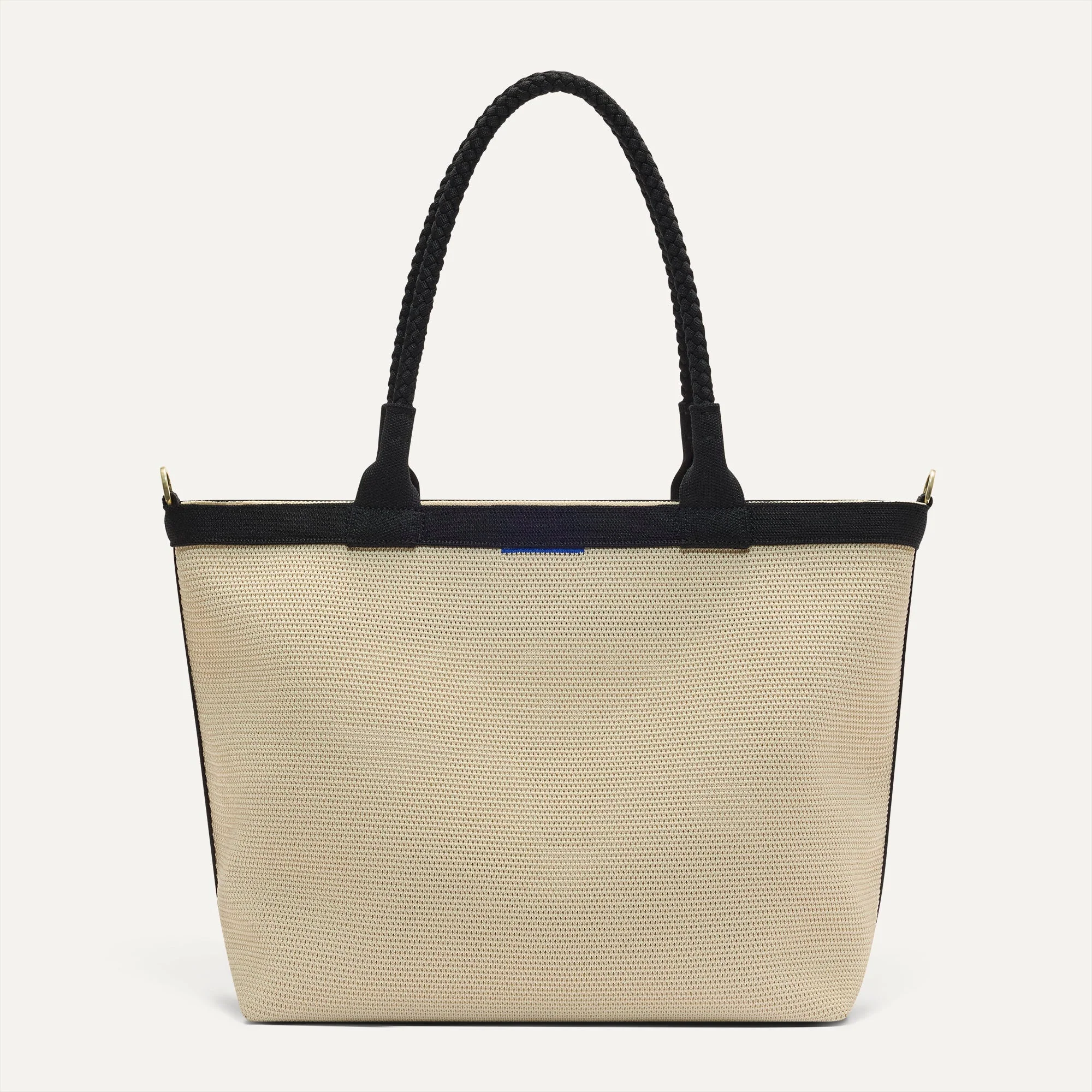 The Lightweight Zip Tote - Black and White Raffia-Knit